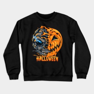 halloween pumpkin half skull looks spooky cool editable layers artwork Crewneck Sweatshirt